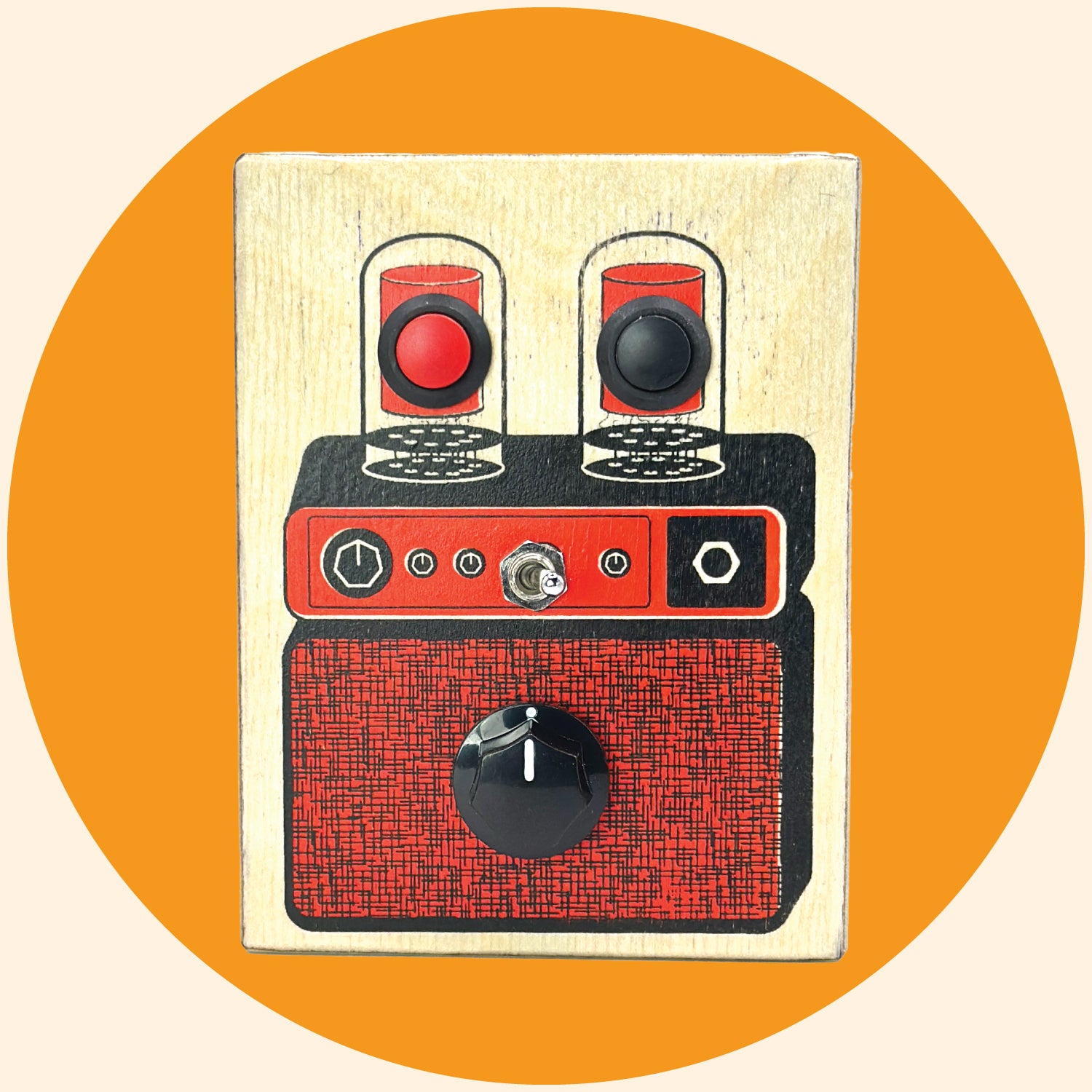 Vintage tube amp designed audio recording gadget in black and orange