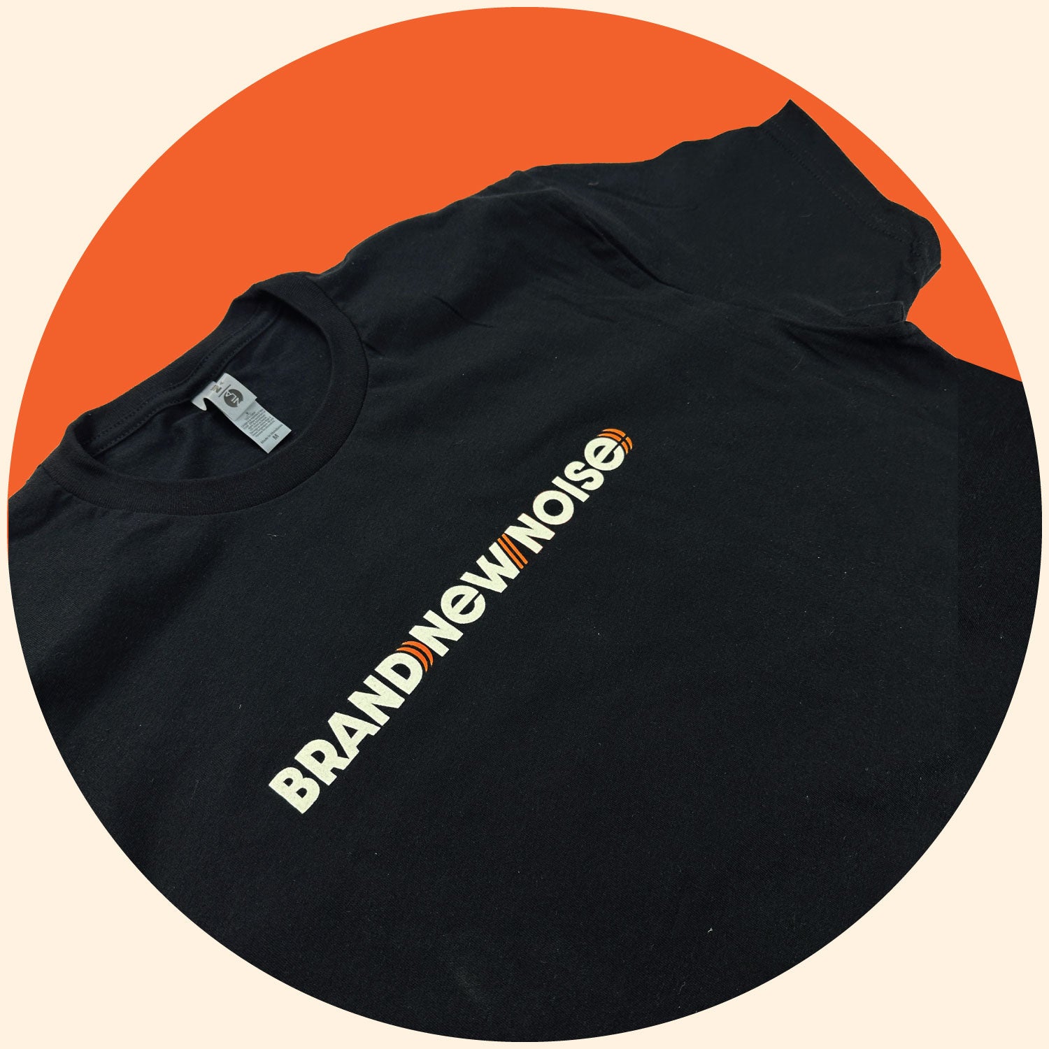 black short sleeve t-shirt close up BrandNewNoise logo